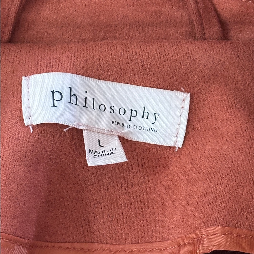 Philosophy Faux Suede Rust Orange Motocross Bikercore Rocker Jacket Sz L - Picture 5 of 10